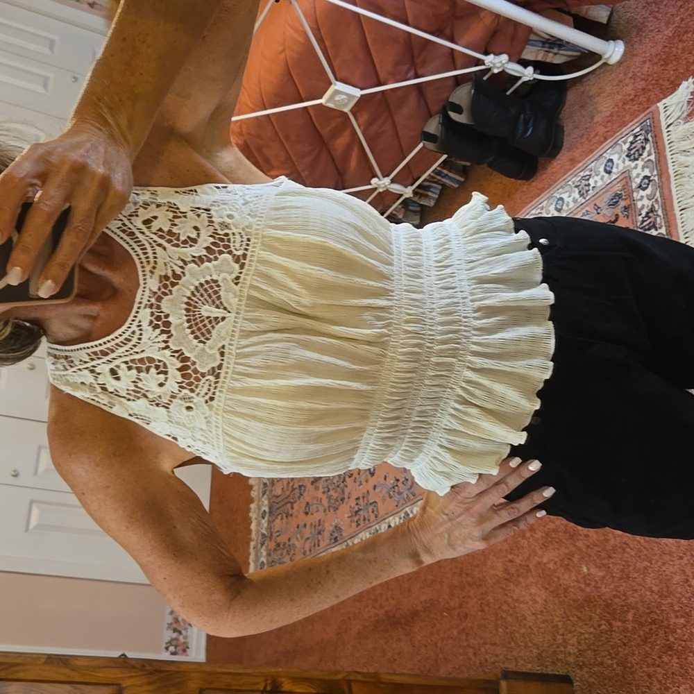 White Lace Sleeveless Top S